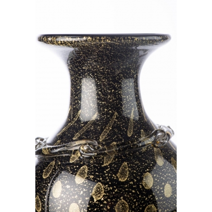 Vase en verre, jaspés de poudre intercalaire doré