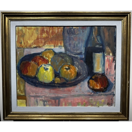Tableau \"Assiette d\'été\" signé AL