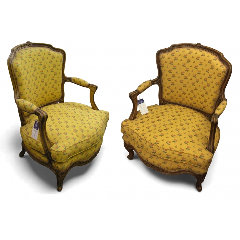 Paire de Bergères en hêtre recouverte de tissu