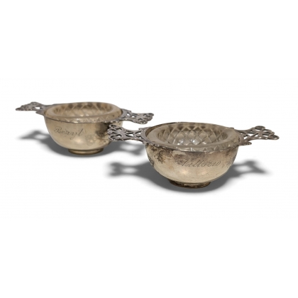 Paire de salières en argent et cristal