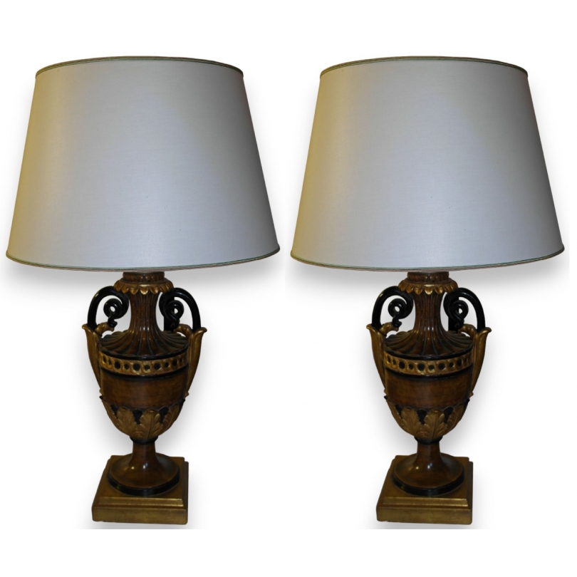  Paire de lampes en bois sculpté et peint sur  Moinat SA  - Antiquités décoration