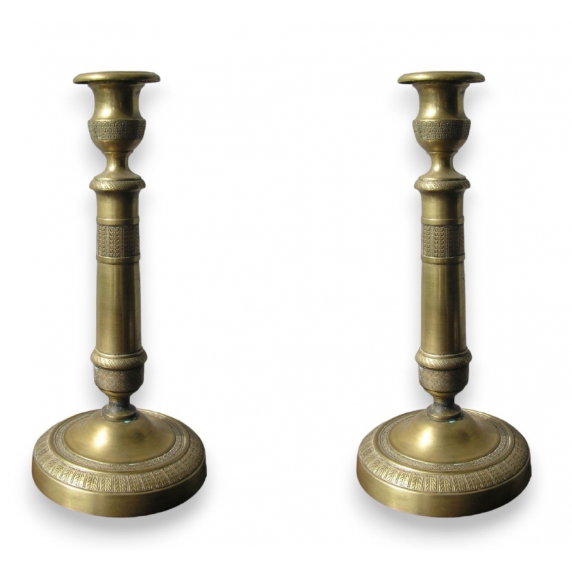 Paire de bougeoirs Empire en laiton