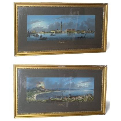 Paire de gouaches napolitaines sur  sur Moinat SA  - Antiquités décoration -  Gouaches, Aquarelles, Pastels