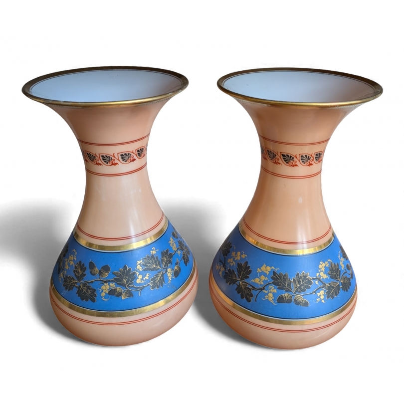 Pair of vases, salmon and blue