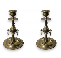 Paire de bougeoirs en bronze avec agate