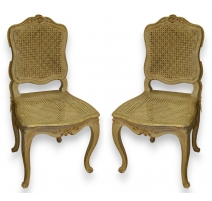 Pair of Louis XV chairs, painted and caned.