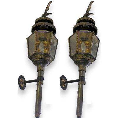 Pair of lanterns with brass eagles by  Moinat SA  - Antiques and decorative items