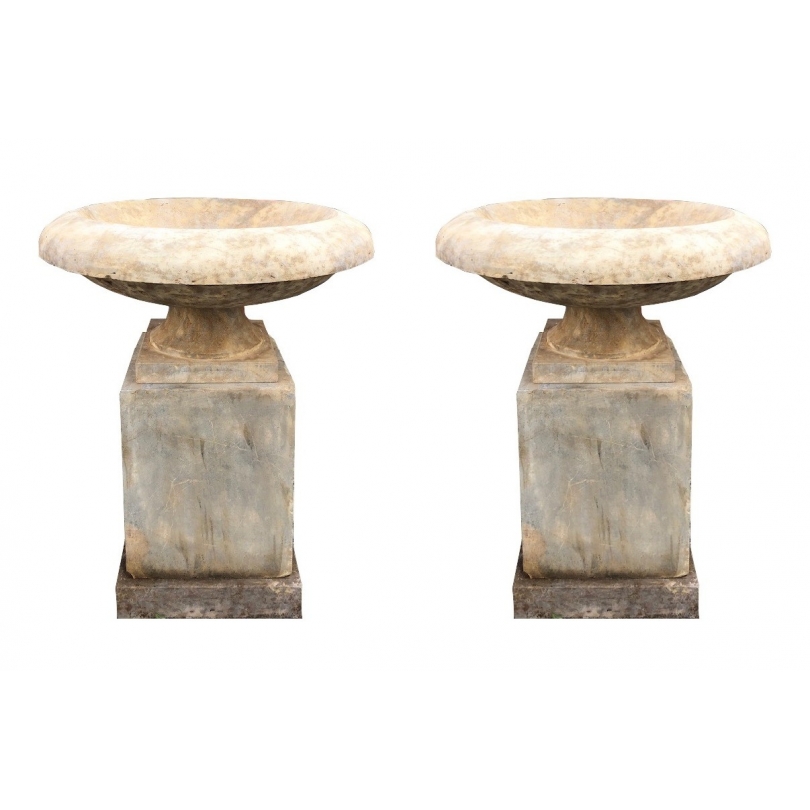 Paire de vasques évasées sur socles en pierre