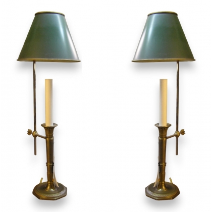  Paire de chandeliers avec abat-jour vert sur  Moinat SA  - Antiquités décoration