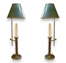 Paire de chandeliers avec abat-jour vert