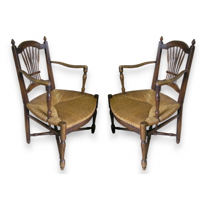 Paire de fauteuils Provençaux paillés