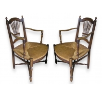 Paire de fauteuils Provençaux paillés