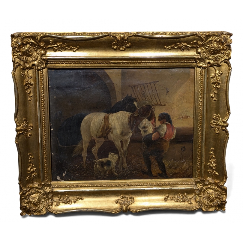 Tableau "A l'écurie" signé KÜBLER L