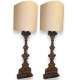 Paire de lampes en bois et laiton