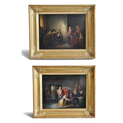 Paire de tableaux \"Scène historique\"