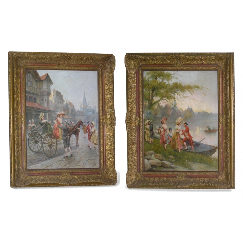 Paintings | Pair of "Romantiques" paintings by Moinat SA – Antiques and home décor
