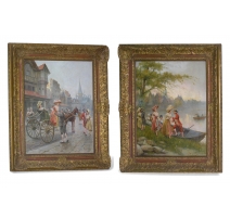 Pair of Spanish paintings "Rom