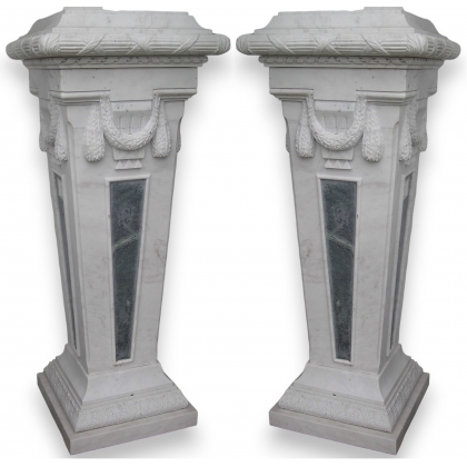  Paire de colonnes en marbre blanc et sur  Moinat SA  - Antiquités décoration