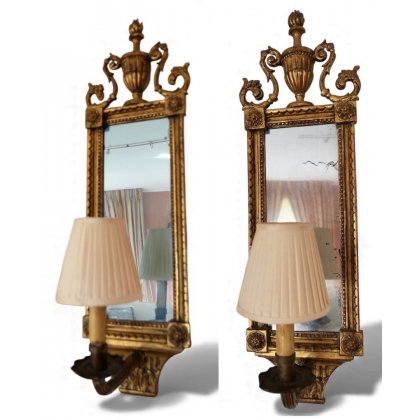Pair of Louis XVI-style mirrored wall lights