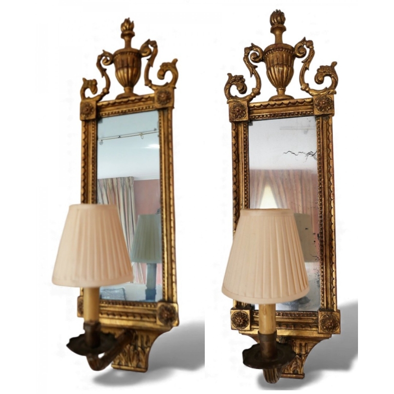 Pair of Louis XVI-style mirrored wall lights
