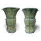 Paire de cache-pots ronds en bronze vert