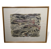 Gravure "Truites frayant" signée HAINARD