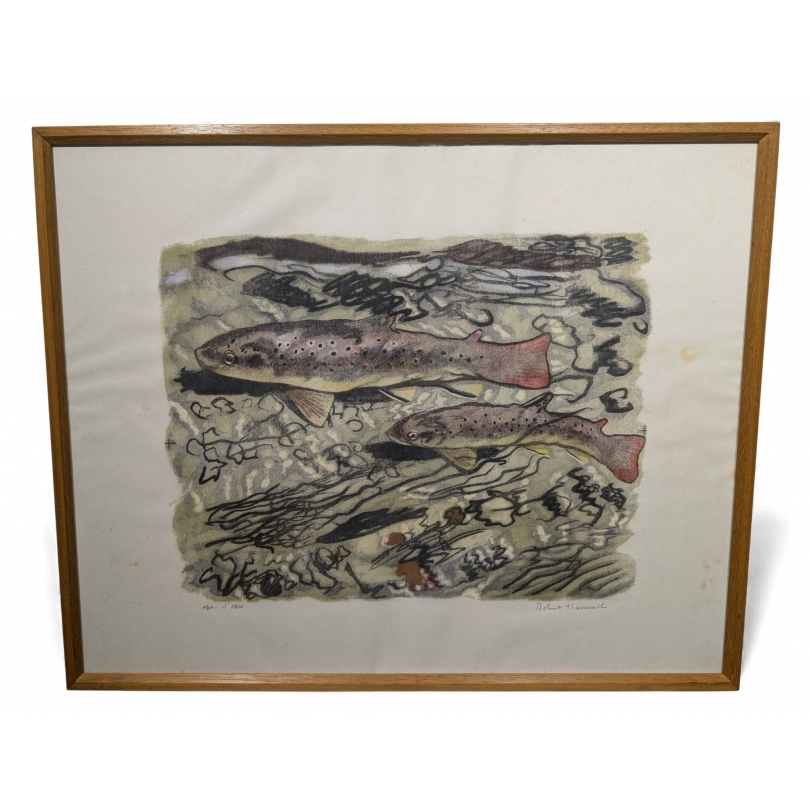 Gravure "Truites frayant" signée HAINARD