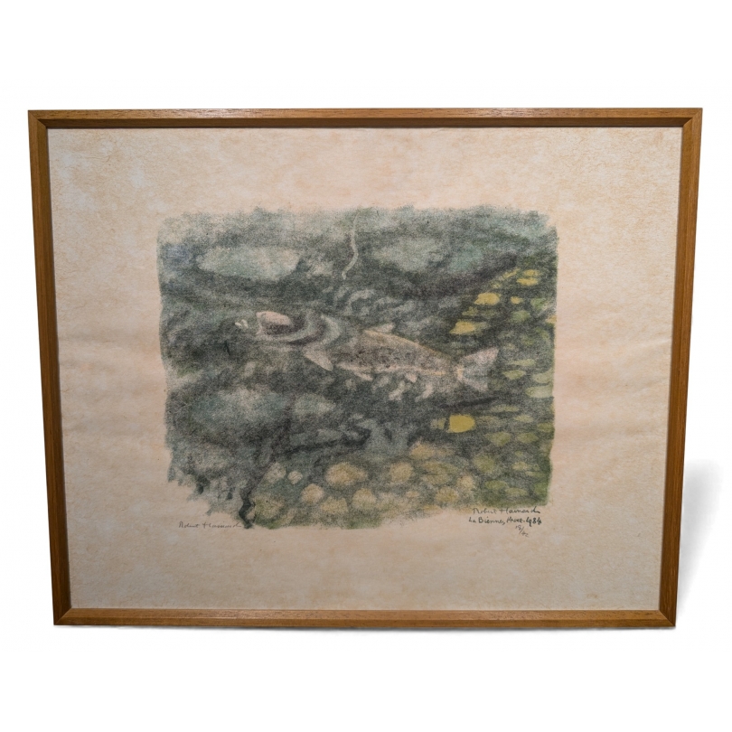 Gravure "Truite gobant" signée HAINARD