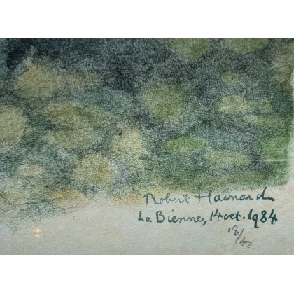 Gravure "Truite gobant" signée HAINARD