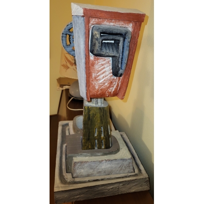 Sculpture Abstraite en bois monogrammée MM
