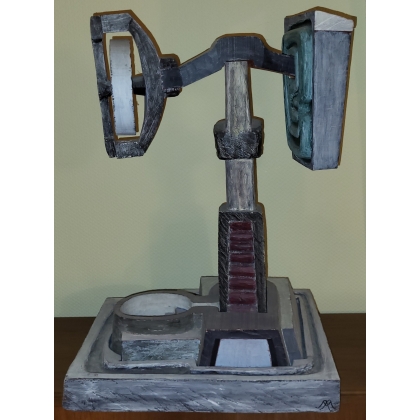 Sculpture Abstraite en bois monogrammée MM