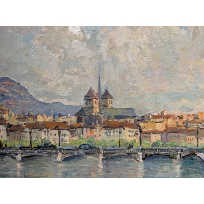 Tableau \"Rade de Genève\" signé TAPIES
