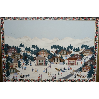 Découpage "Paysage d'hiver" signé A. ROSAT