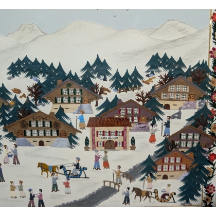 Découpage "Paysage d'hiver" signé A. ROSAT