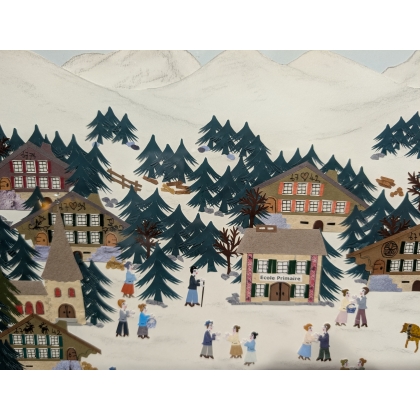 Découpage "Paysage d'hiver" signé A. ROSAT