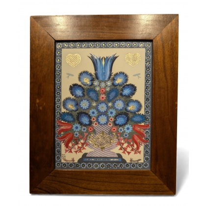 Découpage "Bouquet bleu" signé A. ROSAT 1993