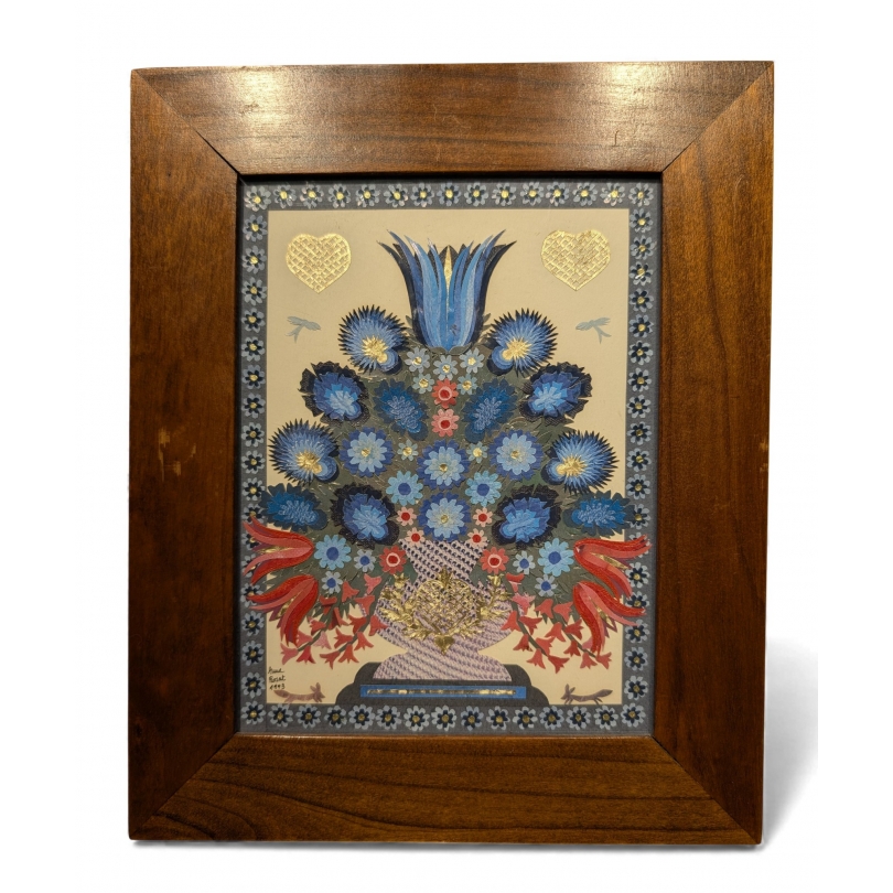 Découpage "Bouquet bleu" signé A. ROSAT 1993