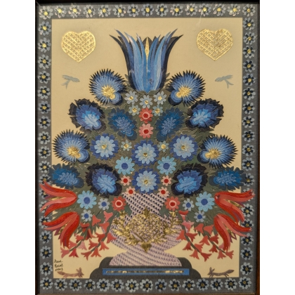 Découpage "Bouquet bleu" signé A. ROSAT 1993