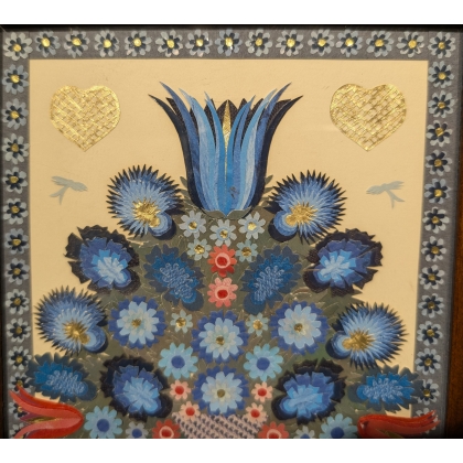 Découpage "Bouquet bleu" signé A. ROSAT 1993