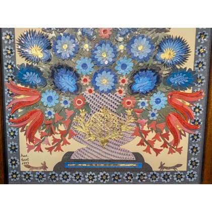 Découpage "Bouquet bleu" signé A. ROSAT 1993