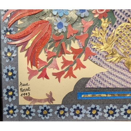 Découpage "Bouquet bleu" signé A. ROSAT 1993