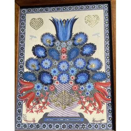 Découpage "Bouquet bleu" signé A. ROSAT 1993