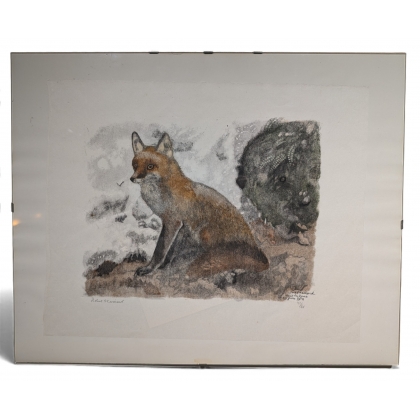 Engraving entitled ‘The Anxious Fox’, signed HAINARD