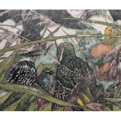 Engraving entitled ‘The Sunset of the Starlings’, signed HAINARD