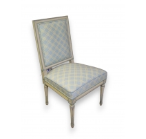Chaise Louis XVI laquée blanche, recouverte