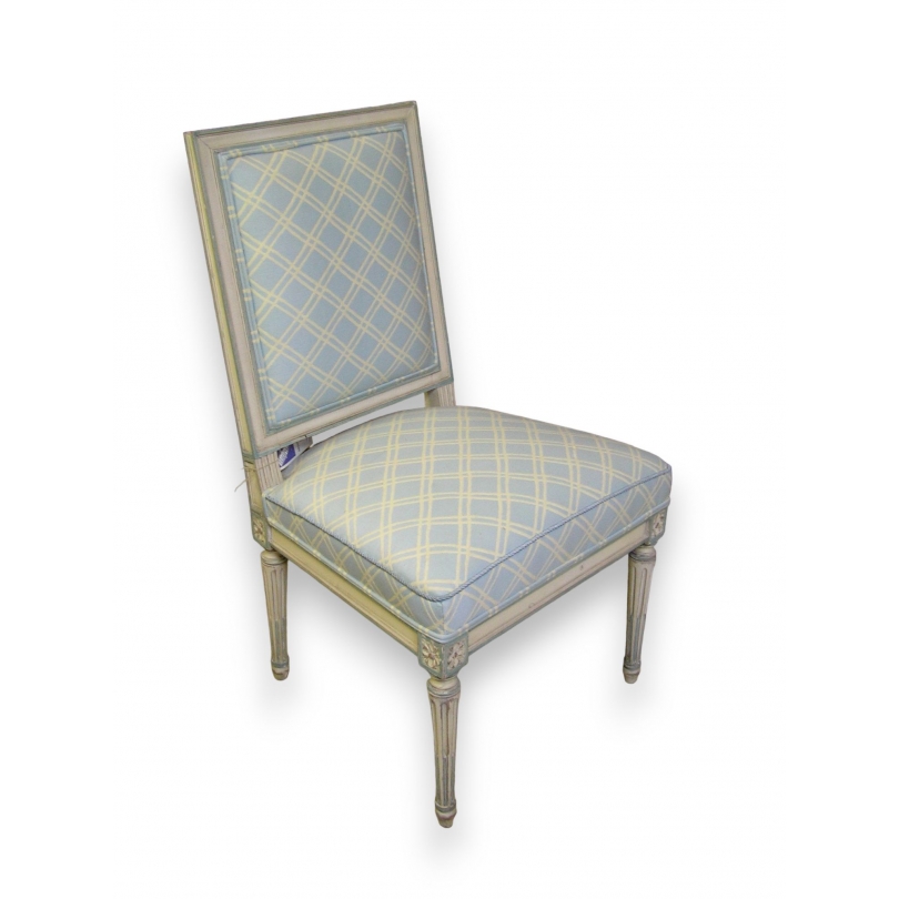 Chaise Louis XVI laquée blanche, recouverte
