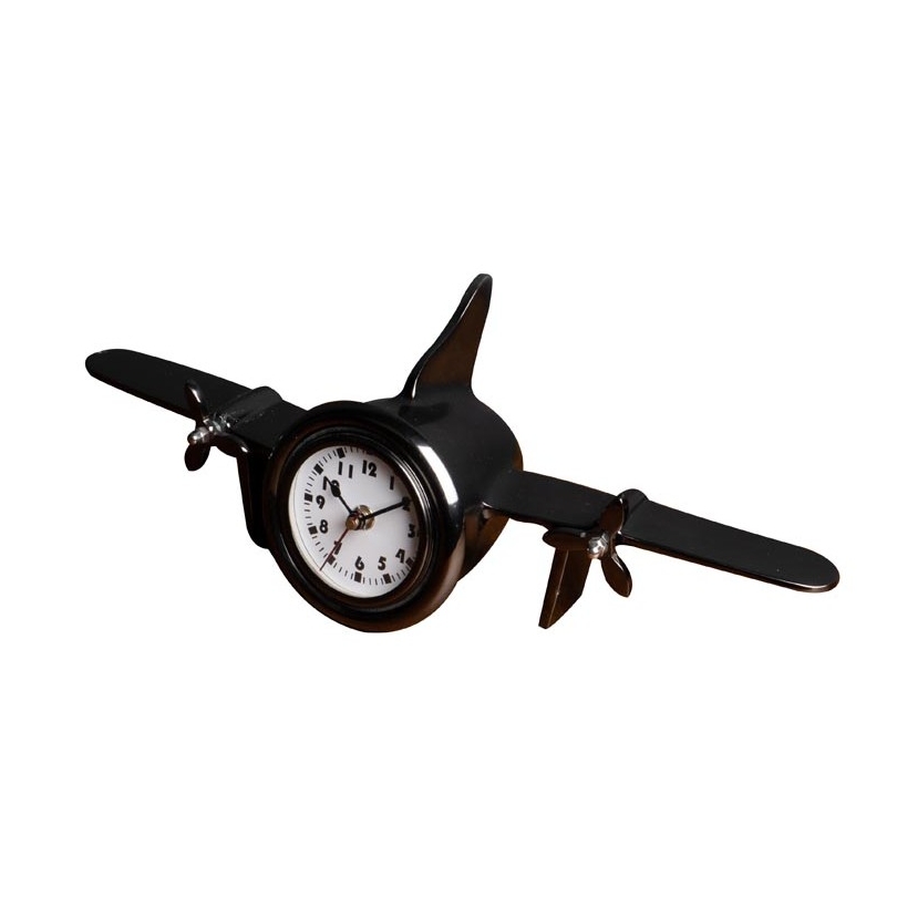 Pendule de bureau Avion en aluminium noir