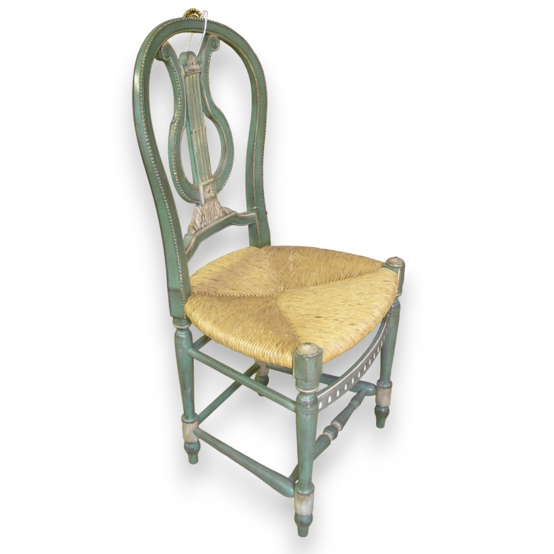 Chaise style Louis XVI paillée, dossier lyre