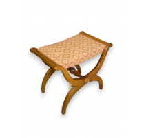 Tabouret X en noyer recouvert de tissu