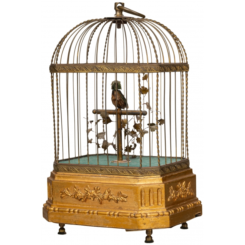 Oiseau chanteur en laiton et bois